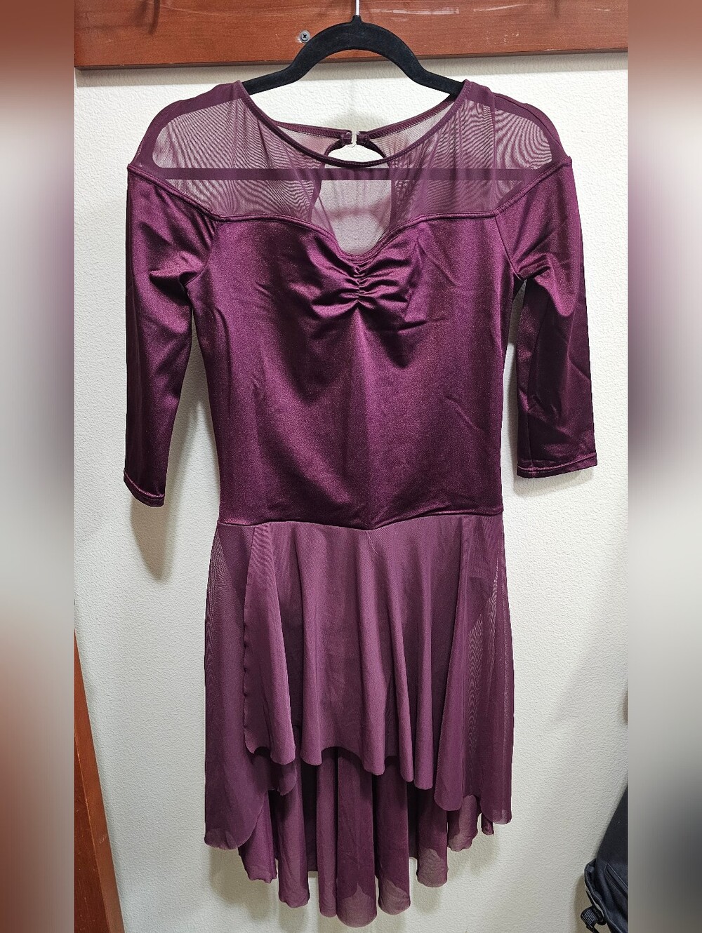 Weissman Plum Mesh-Accent Long Sleeve Dance Dress